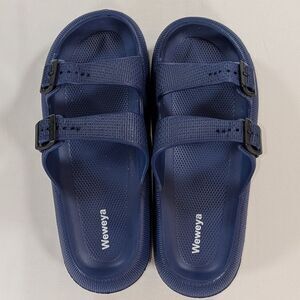 Weweya Blue Sandals 48-49 Dbl Buckle Slides Men 14-15